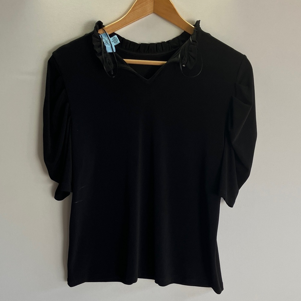 CeCe Black Ruffle Neck Blouse